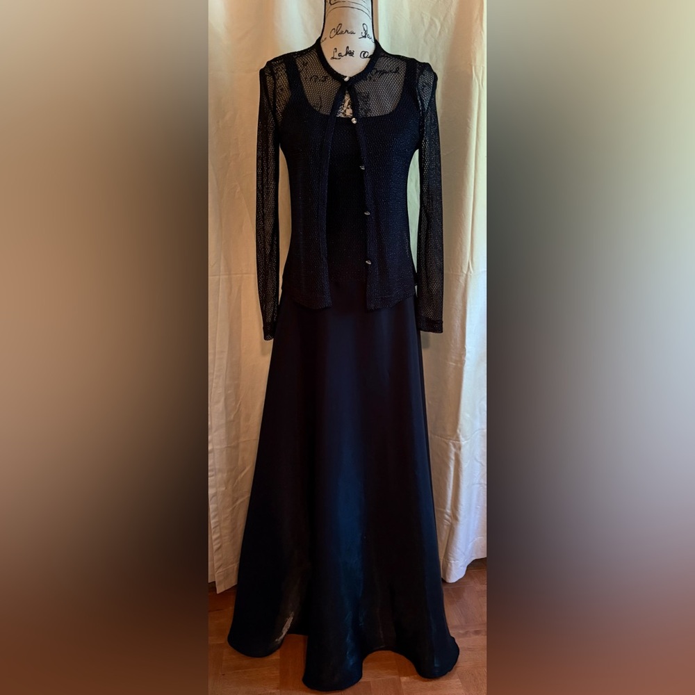 JS Collections Black 2 piece shimmering dress w/cardigan